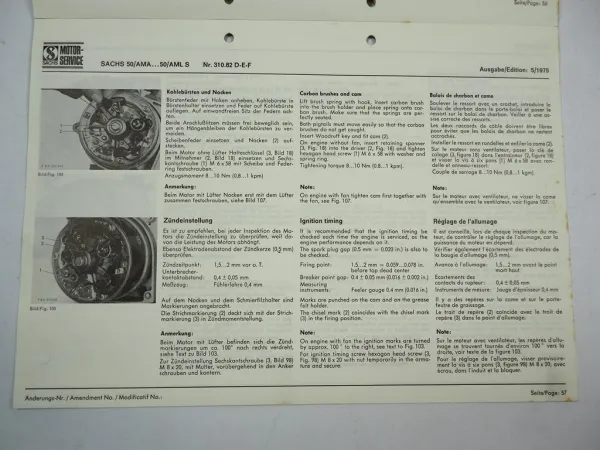 Fichtel Sachs 50 AMA AMB AMALX AS ALS AML Motor Werkstatthandbuchg 1975