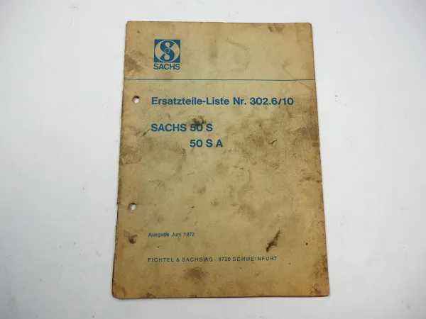Fichtel Sachs 50 S SA Motor Ersatzteilliste 1972