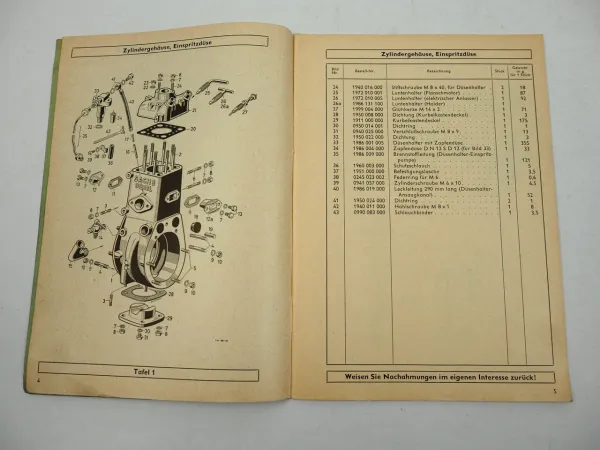 Fichtel Sachs 500 Dieselmotor Ersatzteilliste 1960er Jahre