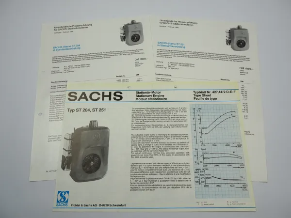 Fichtel Sachs ST 204 251 Stationär Motor Typblatt 1980 Preisliste