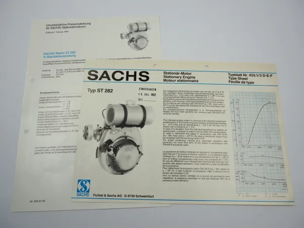 Fichtel Sachs ST 282 Stationär Motor Typblatt 1982 Preisliste