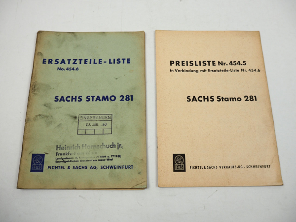 Fichtel Sachs Stamo 281 Ersatzteilliste Preisliste 1960er Jahre