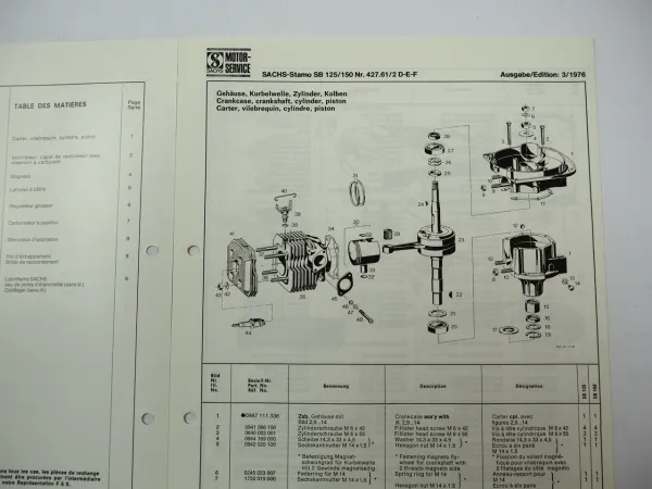Fichtel Sachs Stamo SB 125 150 Motor Rasenmäher Werkstatthandbuch Ersatzteilliste
