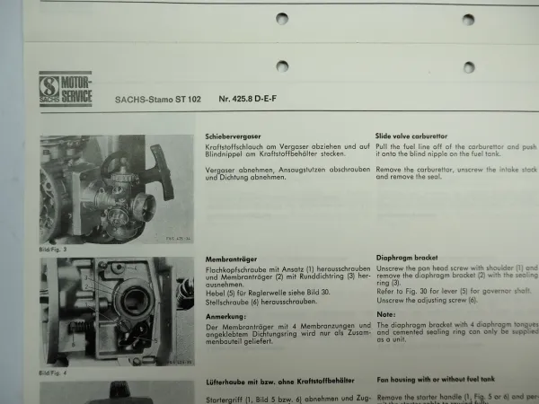 Fichtel Sachs Stamo ST 102 Motor Werkstatthandbuch Reparatur Ersatzteilliste