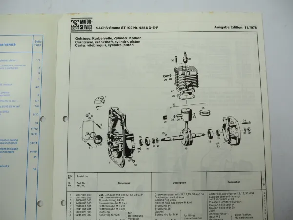 Fichtel Sachs Stamo ST 102 Motor Werkstatthandbuch Reparatur Ersatzteilliste