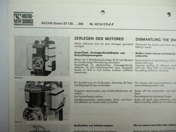 Fichtel Sachs Stamo ST 125 150 175 203 Motor Werkstatthandbuch Ersatzteilliste