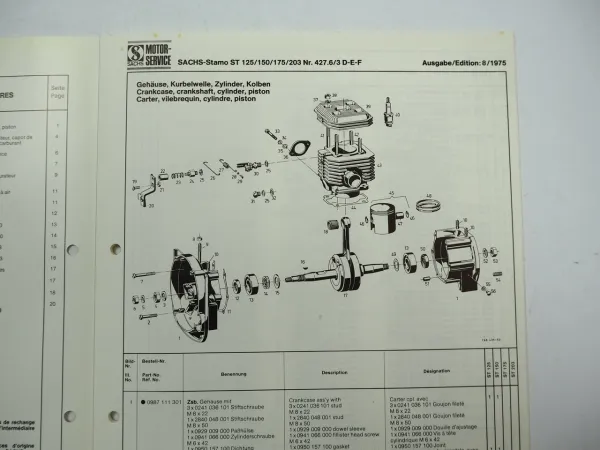 Fichtel Sachs Stamo ST 125 150 175 203 Motor Werkstatthandbuch Ersatzteilliste