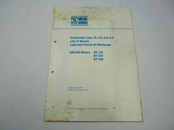 Fichtel Sachs Stamo ST 161 201 202 Motor Ersatzteilliste Parts List 1976