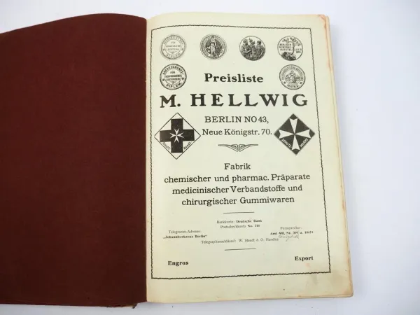 Firma M. Hellwig Berlin Medizinische Geräte Gummiwaren Katalog Preisliste 1911