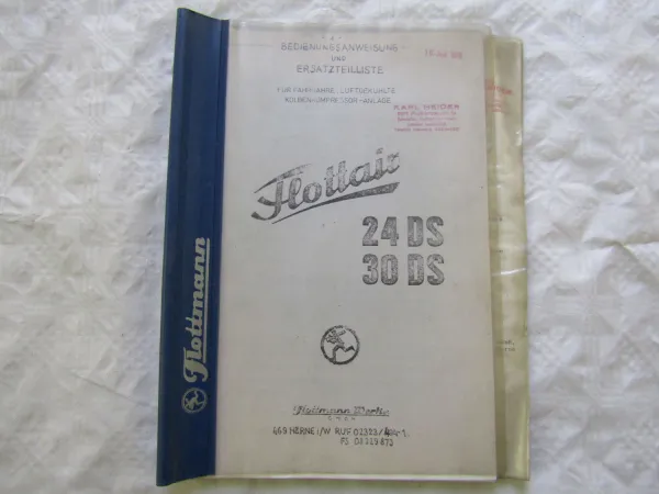 Flottair 24DS 30DS Kolbenkompressor Bedienungsanleitung Ersatzteilliste um 1978