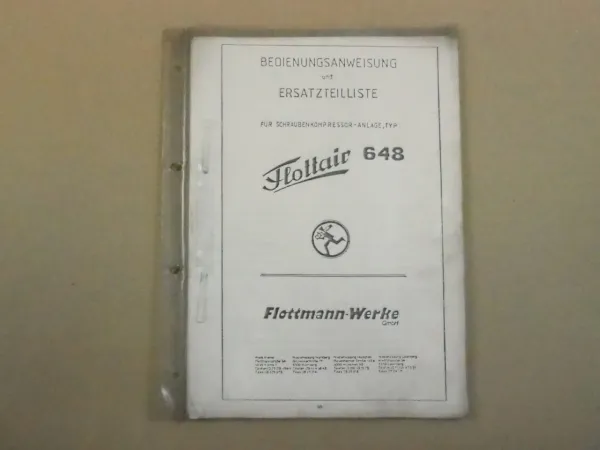 Flottmann Flottair 648 Baukompressor Bedienungsanleitung Ersatzteilliste