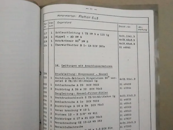 Flottmann Flottair 648 Baukompressor Bedienungsanleitung Ersatzteilliste