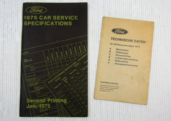 Ford 1975 Car Service Specifications US Personenwagen Technische Daten 01/1975
