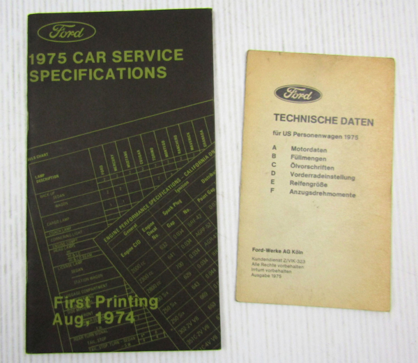 Ford 1975 Car Service Specifications US Personenwagen Technische Daten 08/1974