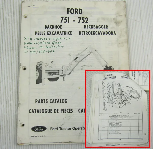 Ford 751 752 Heckbagger Backhoe Pelle Excavatrice Erstzteilliste Parts List 1974