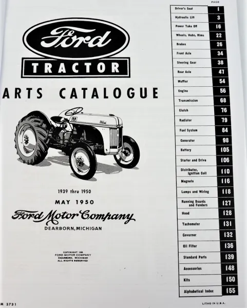 Ford 9N 9NAN 2N 2NAN 8N 8NAN Tractor Parts Catalogue List 1939 thru 1950