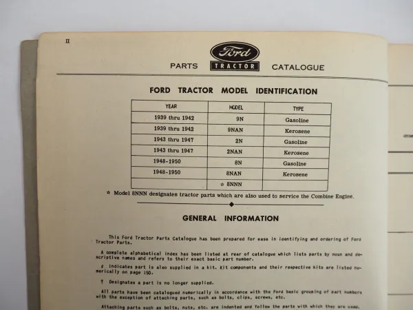 Ford 9N 9NAN 2N 2NAN 8N 8NAN Tractor Parts Catalogue List 1939 thru 1950