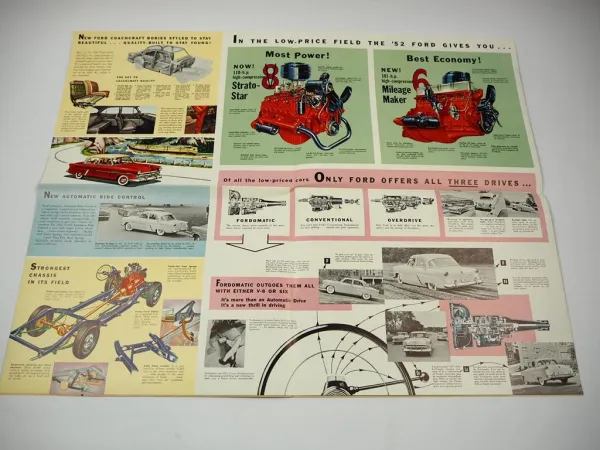 Ford Big 52 V8 Mainline Customline Crestline Victoria Prospekt Brochure 1952