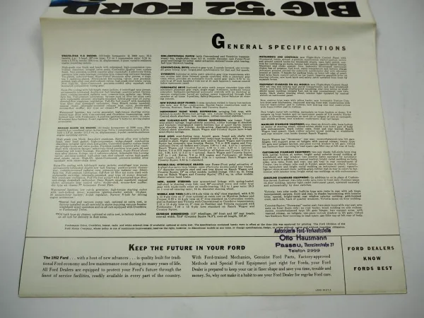 Ford Big 52 V8 Mainline Customline Crestline Victoria Prospekt Brochure 1952