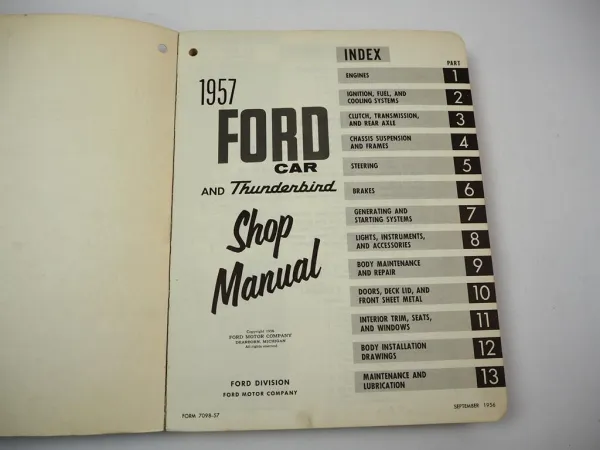 Ford Car and Thunderbird Shop Manual 1957 Repair Manual Maintenance