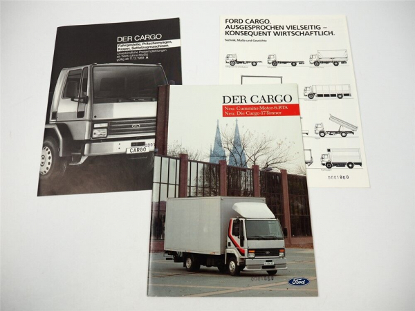 Ford Cargo LKW Kipper Sattelzug 6 bis 17t Gesamtgewicht 2x Prospekt Preise 1989