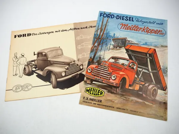 Ford Fahrgestell Meiller Kipper LKW Aufbau nach Wahl Prospekt 1950er J.