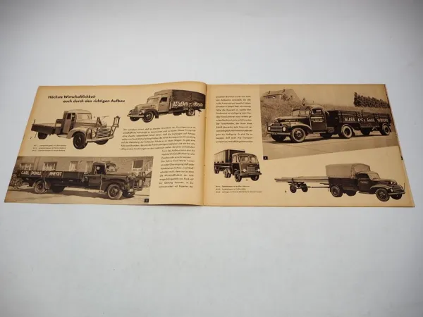 Ford Fahrgestell Meiller Kipper LKW Aufbau nach Wahl Prospekt 1950er J.