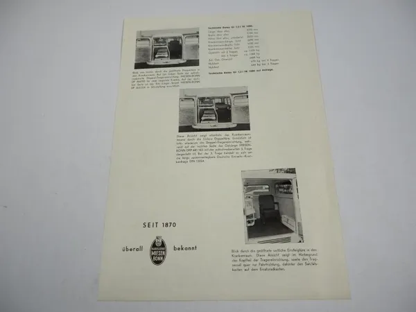 Ford FK 1000 1,5 I Miesen Bonn Krankenwagen Prospekt Technische Daten 50/60er J