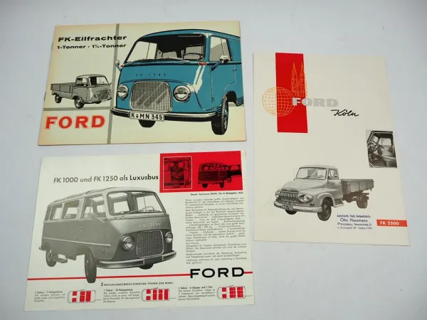 Ford FK 1000 1250 2500 Eilfrachter LKW Bus 3x Prospekt 1950/60er Jahre