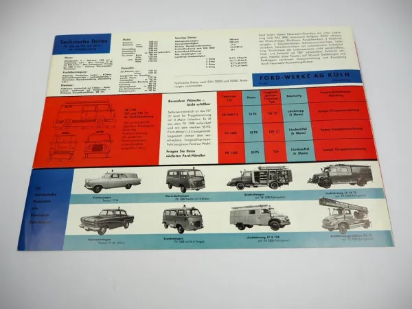 Ford FK 1250 TSF + T Feuerwehr Tragspritzen Fahrzeuge Prospekt ca. 1970er J
