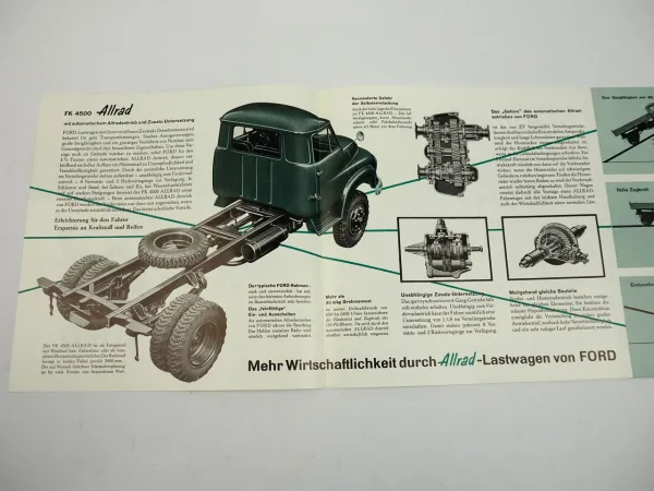 Ford FK 4500 Allrad LKW 4.5 t 120 PS 6 Zylinder 2 Takt Motor Prospekt 1950er Jahre
