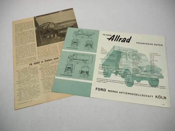 Ford FK 4500 Allrad Prospekt Techn. Daten Wistü Testbericht Sonderdruck 50er J.
