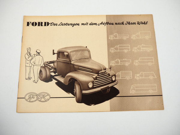 Ford FK3500 Lastwagen Aufbauten Kipper Bus Pritsche LKW Prospekt 1950er Jahre