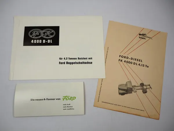 Ford FK4000 DL LKW 2x Prospekt Testbericht 1950er Jahre