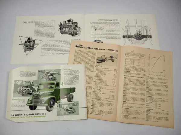 Ford FK4000 DL LKW 2x Prospekt Testbericht 1950er Jahre