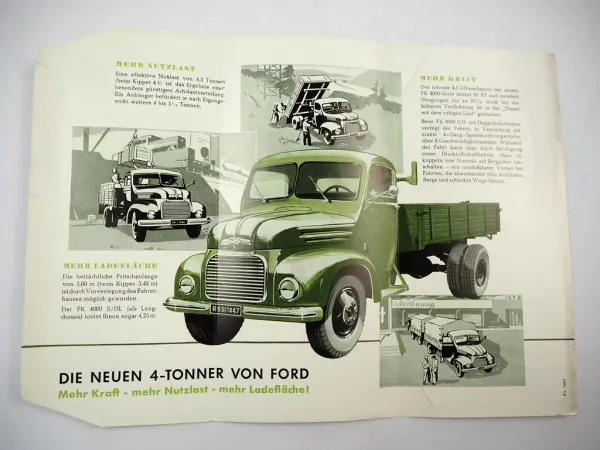 Ford FK4000 DL LKW 2x Prospekt Testbericht 1950er Jahre