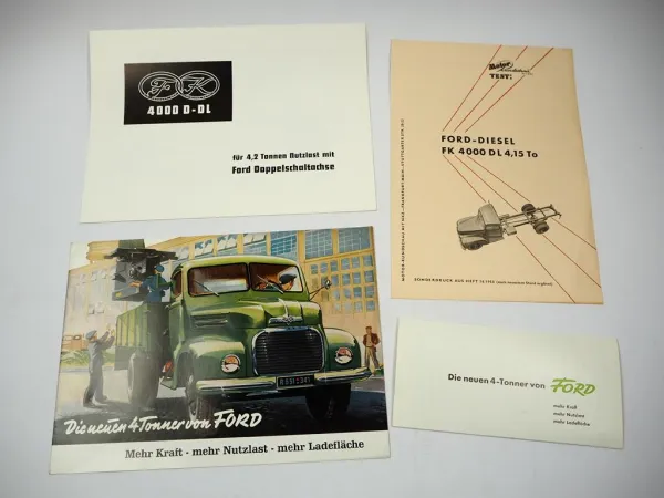 Ford FK4000 LKW 4 Tonner 3x Prospekt Testbericht 1950er Jahre