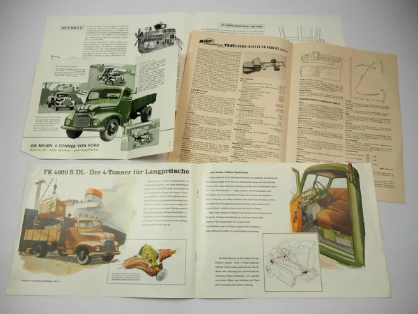 Ford FK4000 LKW 4 Tonner 3x Prospekt Testbericht 1950er Jahre