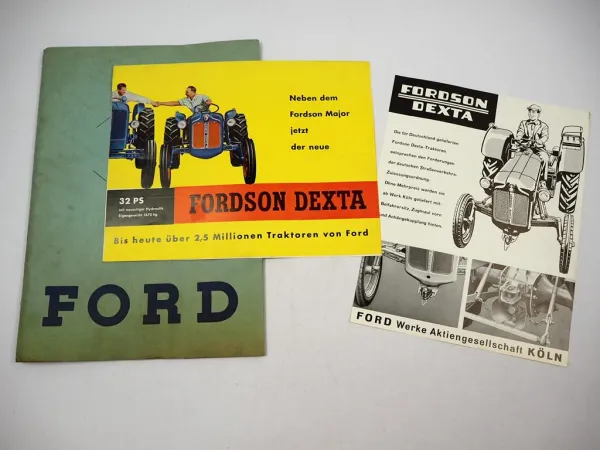 Ford Fordson Dexta 32 PS Schlepper 2x Prospekt mit Mappe 1957