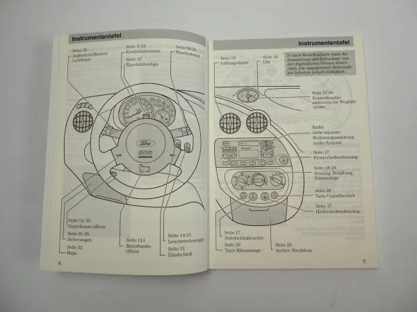 Ford Ka Betriebsanleitung Bedienungsanleitung Bordbuch 10/2001