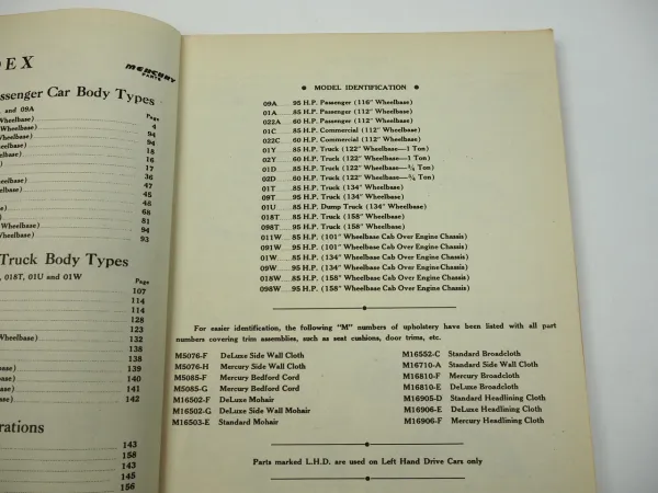 Ford Mercury Passenger Cars Commercial and Truck 1940 Body Parts List