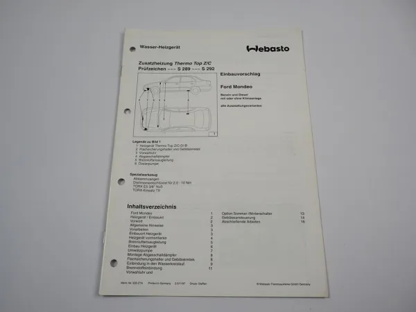 Ford Mondeo 1997 BAP BFP BNP Einbauanleitung Webasto Thermo Top Z/C-D/-B Heizung