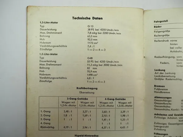 Ford Taunus 12M G13 G4B Bedienungsanleiung Betriebsanleitung 1959