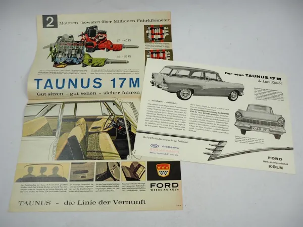 Ford Taunus 17M Limousine Kombi 1,5 l 1,7 l 2x Prospekt 1960er Jahre