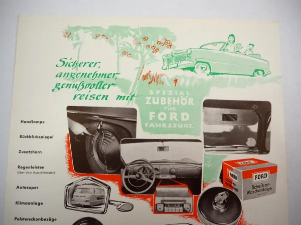 Ford Taunus Zubehör PKW Radio Klima Koffer 3x Prospekt 1950/60er Jahre