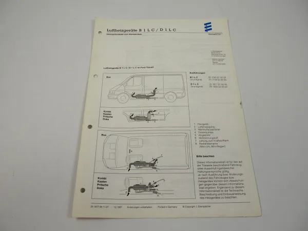 Ford Transit Eberspächer B1LC D1LC Einbau Schaltplan Luftheizgerät