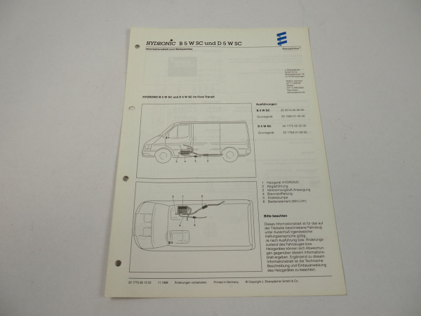 Ford Transit Eberspächer B5WSC D5WSC Einbau Schaltplan Heizgerät