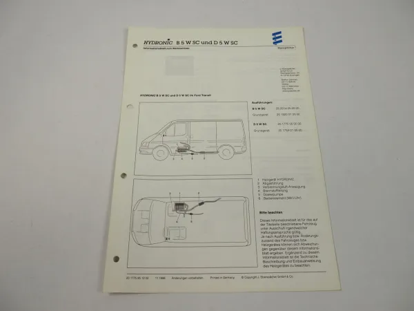 Ford Transit Eberspächer B5WSC D5WSC Einbau Schaltplan Heizgerät