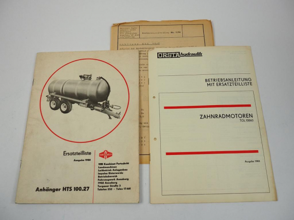 Fortschritt Impulsa HTS100.27 Tankanhänger Zahnradmotor Ersatzteilliste 1980