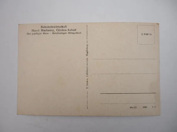 Foto AK Güsten Bahnhof Bahnhofsgaststätte Mackensy ca. 1940/50er Jahre